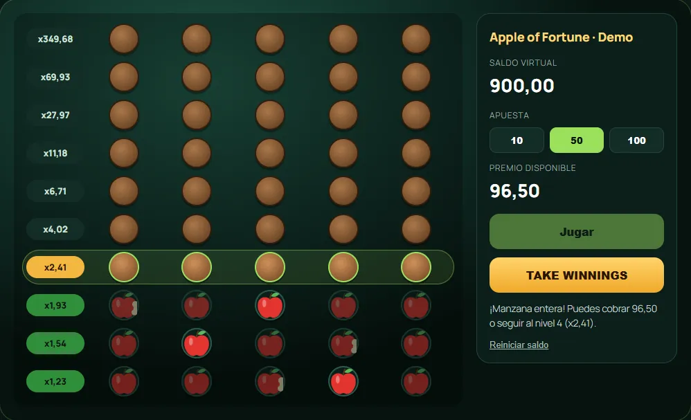 Ronda en la demo de Apple of Fortune: nivel 4 con Take Winnings disponible